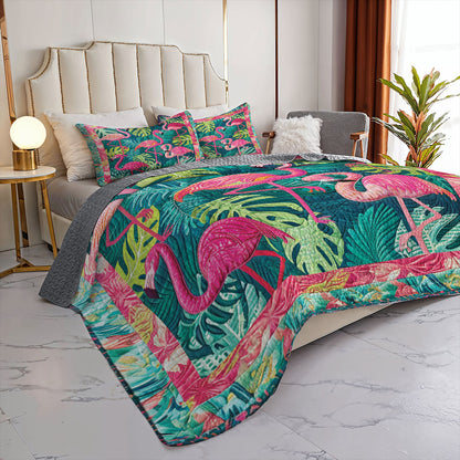 Shineful All Season Quilt 3-Piece Set Exotic Flamingo Haven