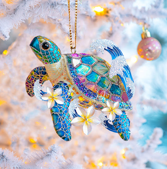 Shineful 2D Acrylic Ornament Twinkling Plumeria Sea Turtle