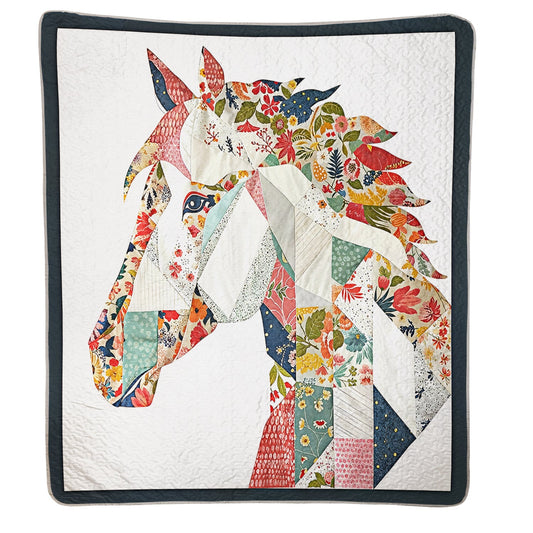 Shineful Flat Print Faux Quilt Blanket - Charming Floral Horse