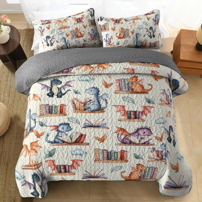 Shineful All Season Quilt 3-Piece Set Reading Dragons