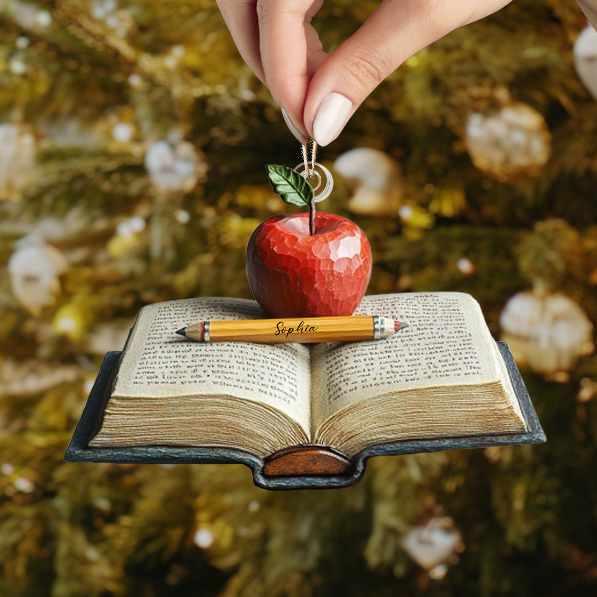 Shineful Personalized 2D Acrylic Ornament - Teacher's Apple & Book