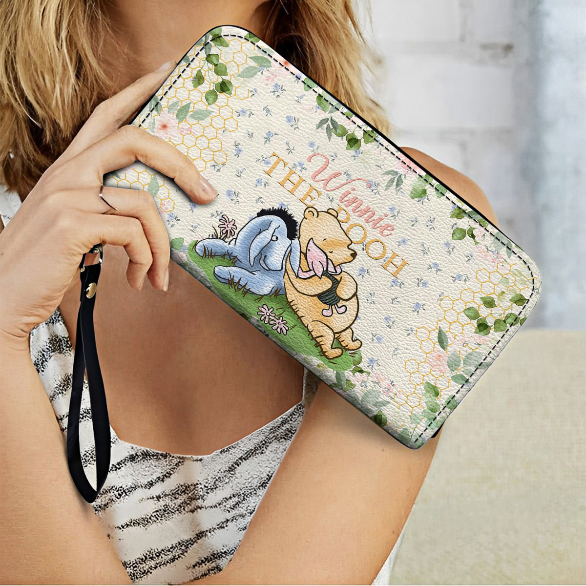 Pochette en cuir brillant avec dragonne Bear Bliss