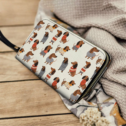 Shineful Leather Clutch Purse With Wristlet Strap Handle Dachshund Shineful Cute