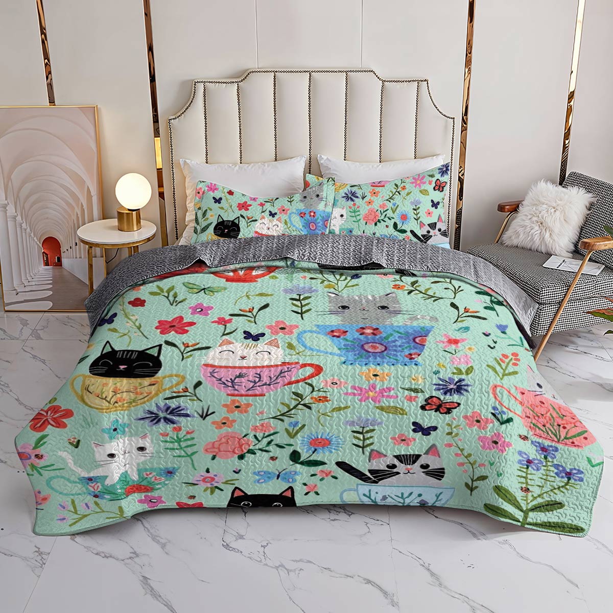 Shineful All Season Quilt 3-teiliges Set Cat Cups