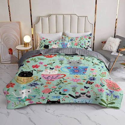 Shineful All Season Quilt 3-Piece Set Cat Cups