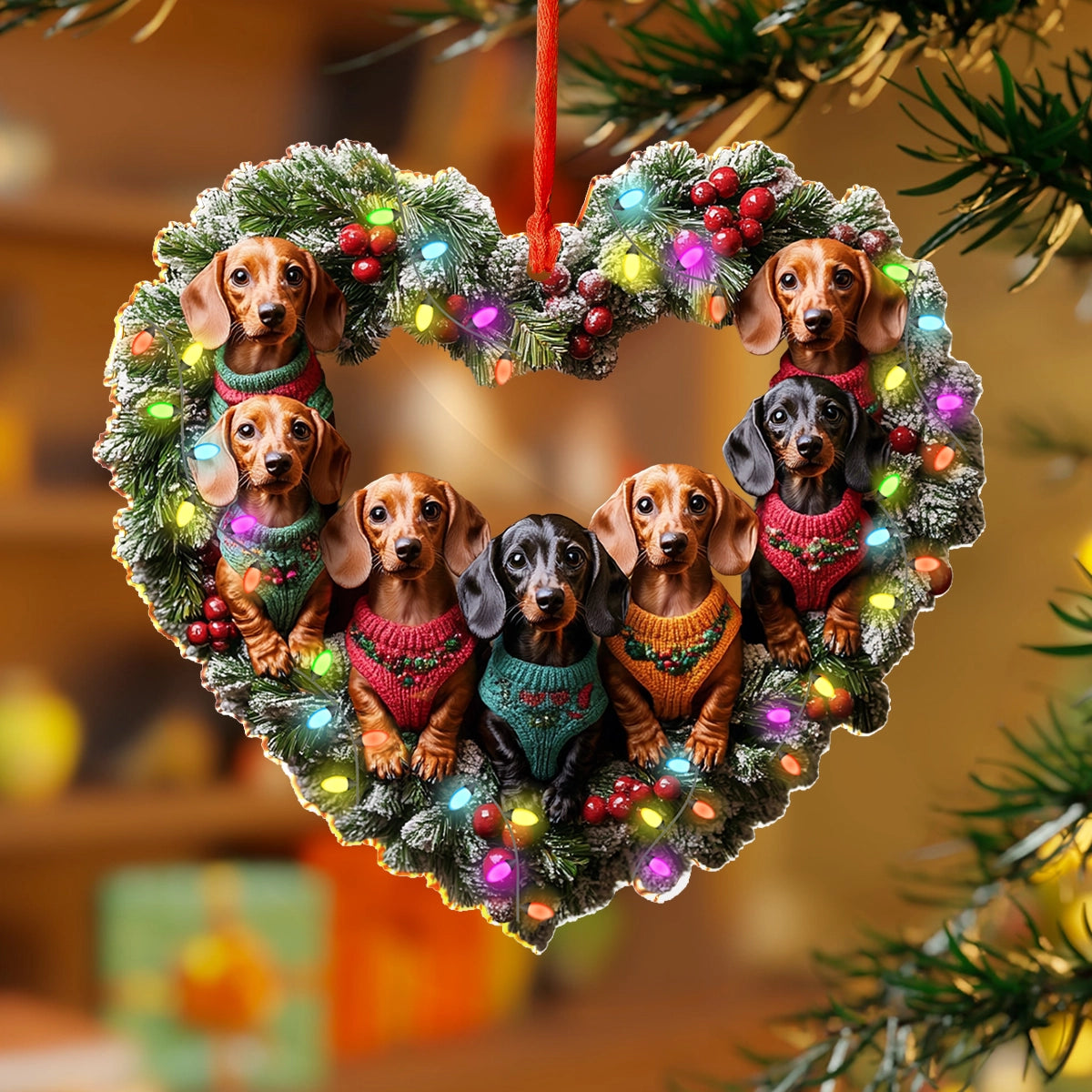 Shineful 2D Acrylic Ornament Dachshund Holiday Heart Glow