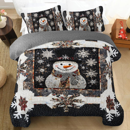 Shineful All Season Quilt 3-Piece Set Elegant Frosty Snowman