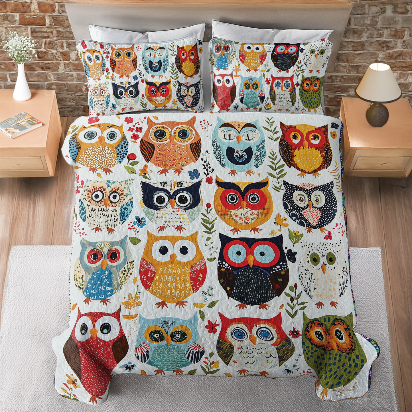 Ensemble de courtepointe toutes saisons Shineful 3 pièces - Owl Fiesta 