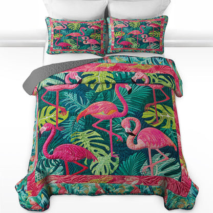 Ensemble de courtepointe toutes saisons Shineful 3 pièces Exotic Flamingo Haven 