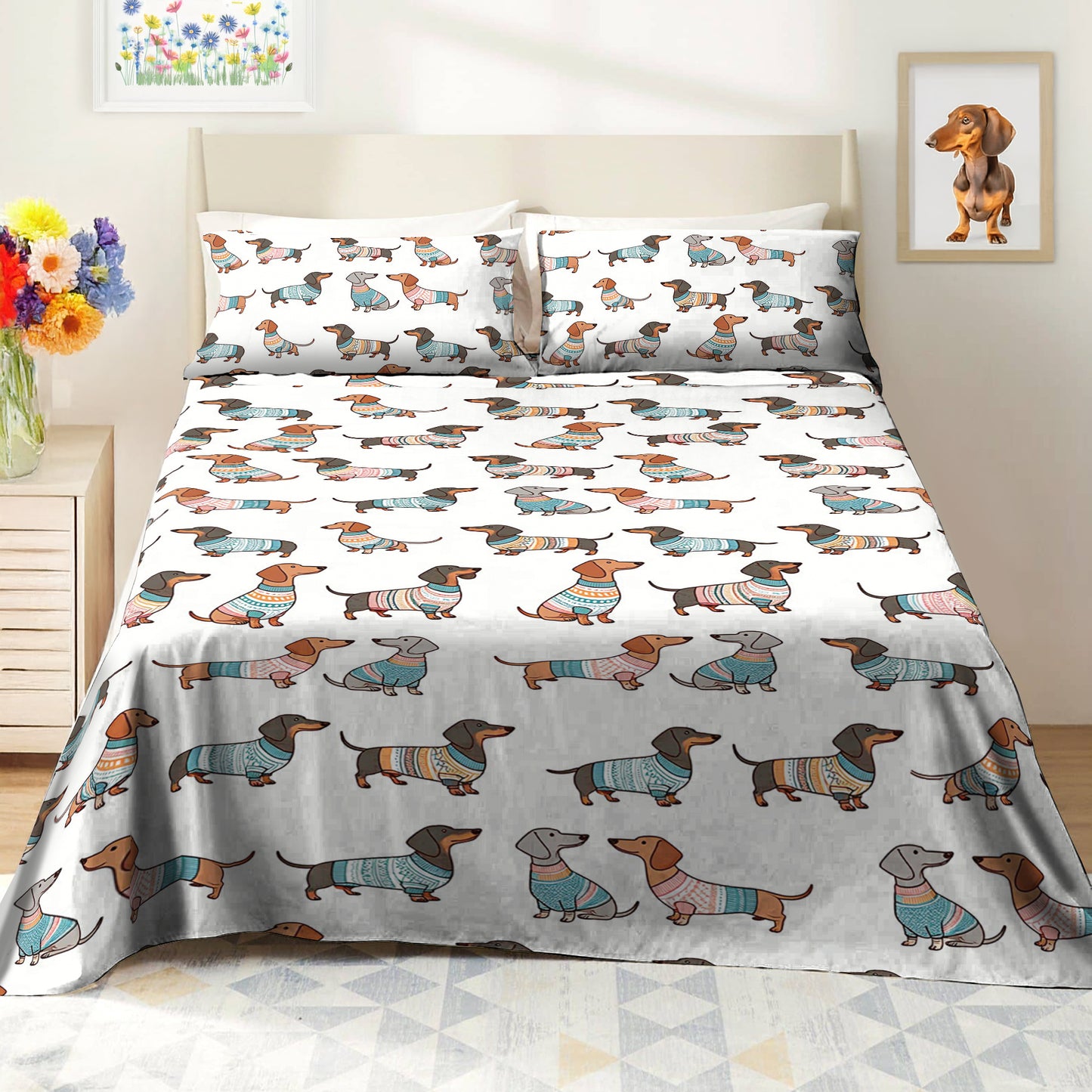 Shineful 4-Piece Bed Sheet Set - Playful Dachshunds