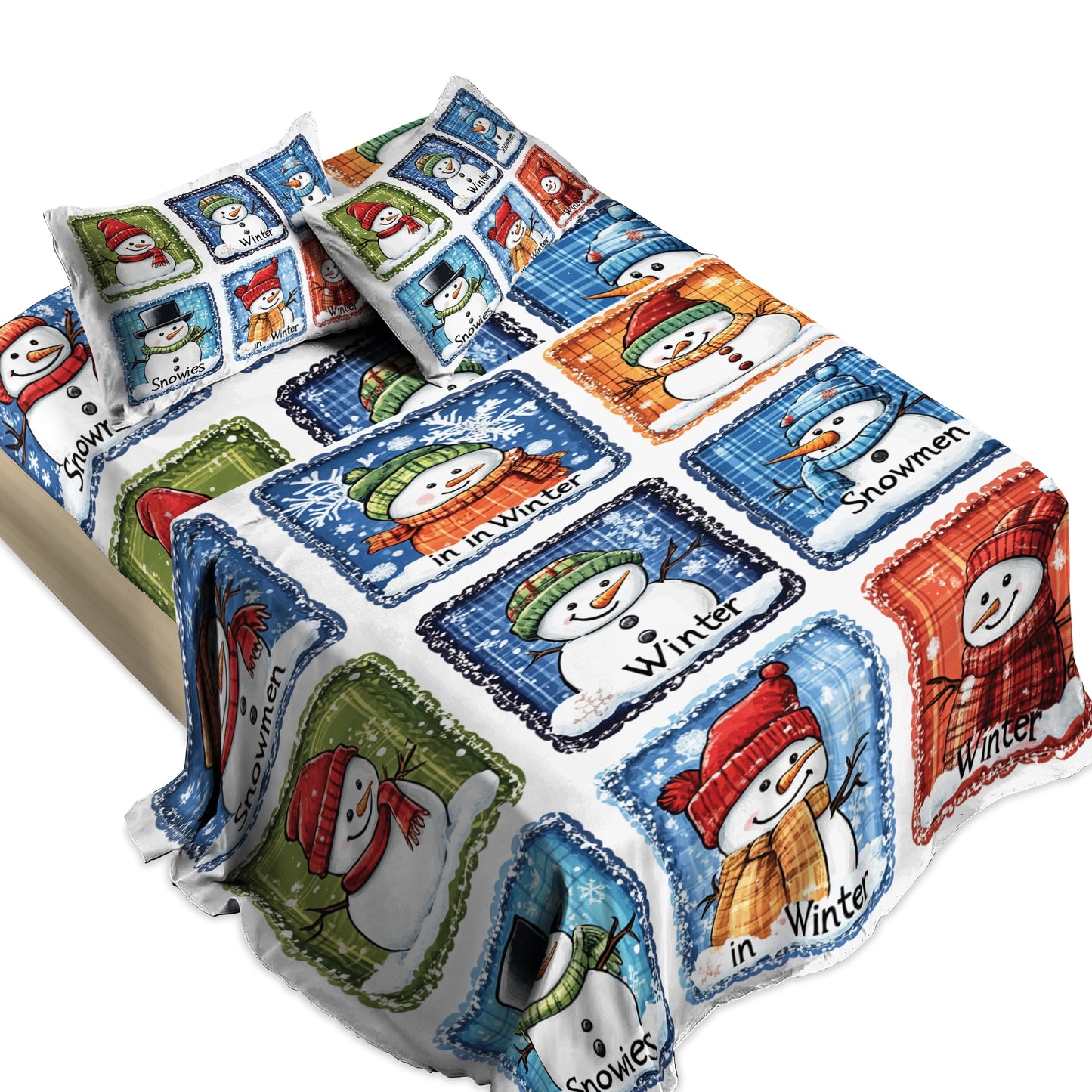 Shineful 4-Piece Bed Sheet Set Christmas Winter Wonderland Snowman