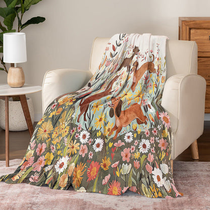 Shineful Fleece Blanket Dachshund Floral