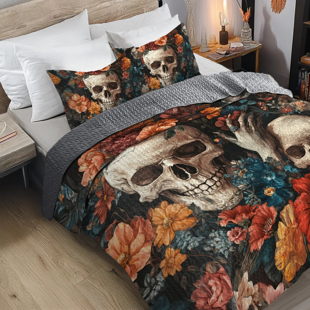 Shineful All Season Quilt 3-Piece Set - Dark Skull Aesthetic