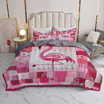 Shineful All Season Quilt 3-Piece Set Pink Flamingo