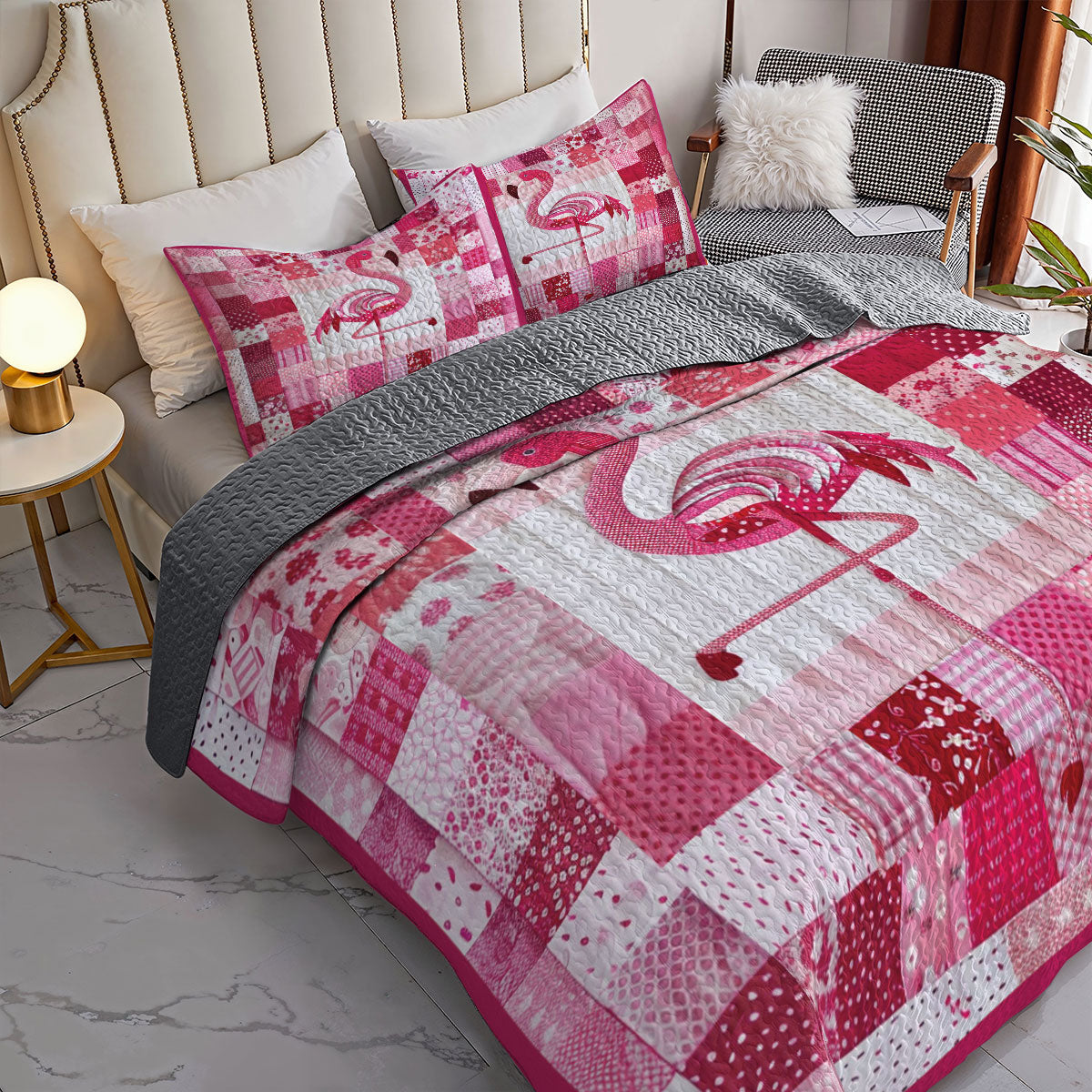 Shineful All Season Quilt 3-Piece Set Pink Flamingo