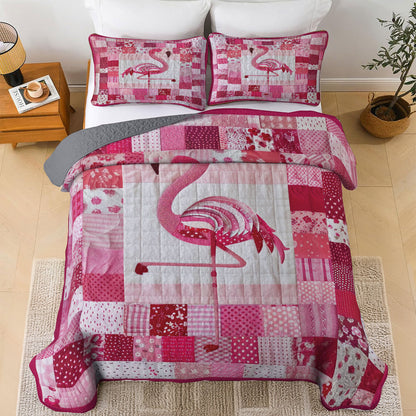 Shineful All Season Quilt 3-Piece Set Pink Flamingo