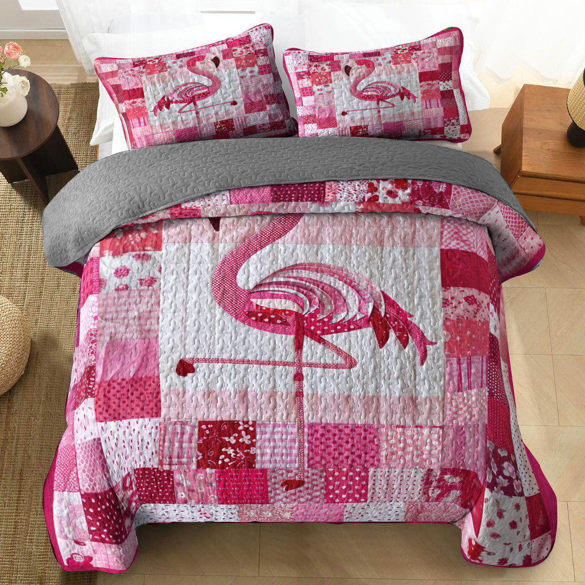 Shineful All Season Quilt 3-teiliges Set Rosa Flamingo 