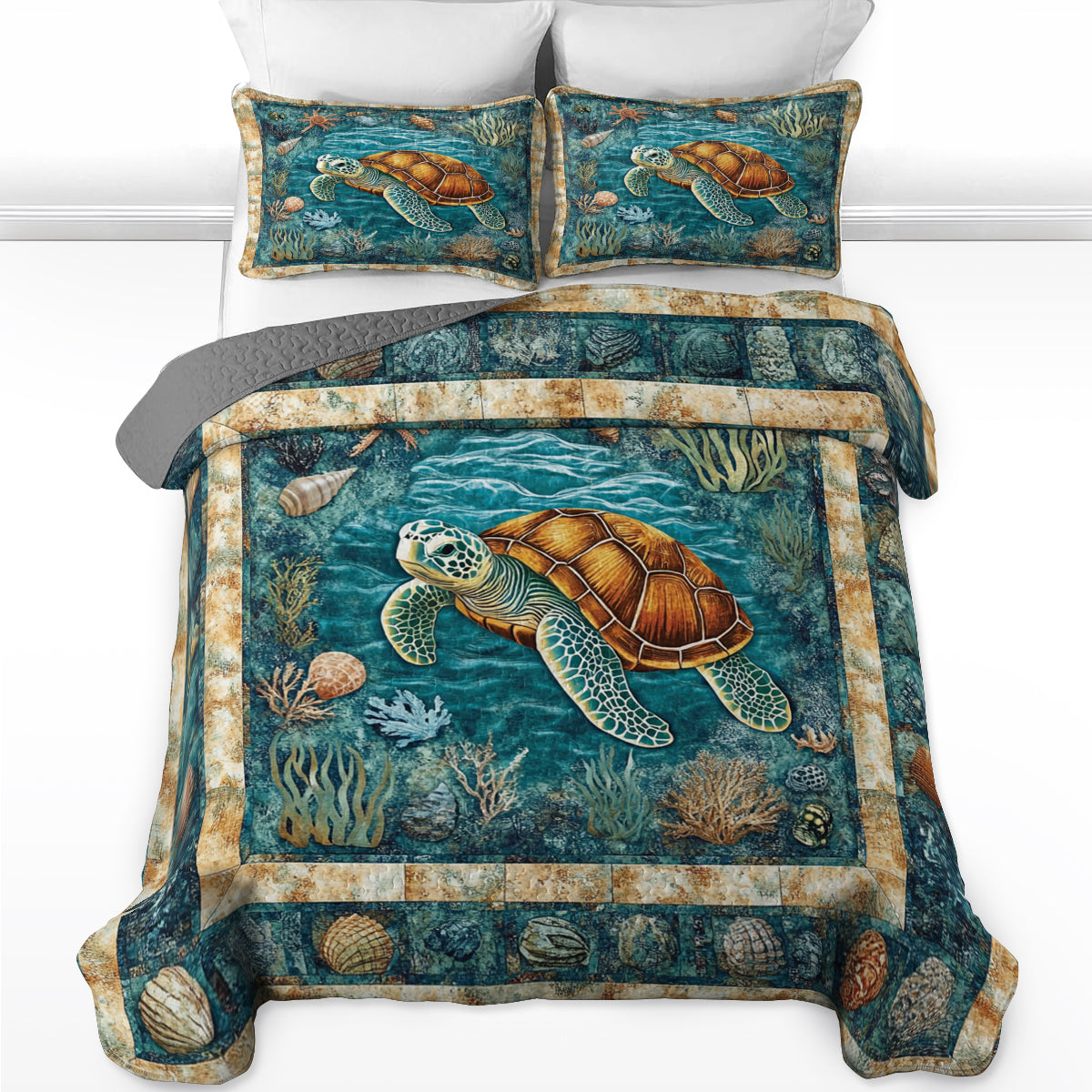 Ensemble de courtepointe toutes saisons Shineful 3 pièces Tortue sous-marine