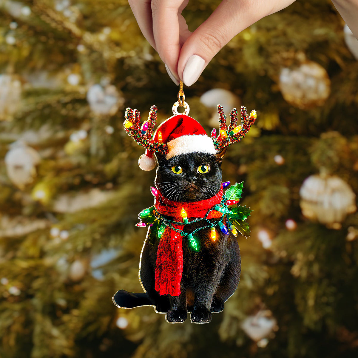 Glänzendes 2D-Ornament aus Acryl – Meow-y Christmas 