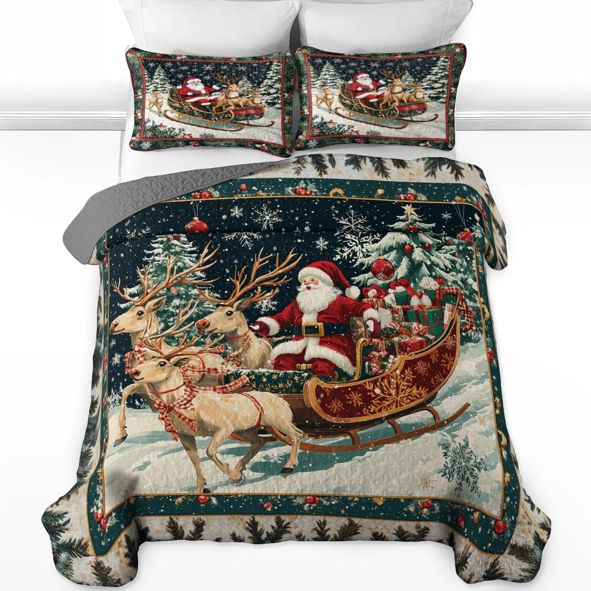 Shineful All Season Quilt 3-Piece Set - Christmas Sleigh Ride