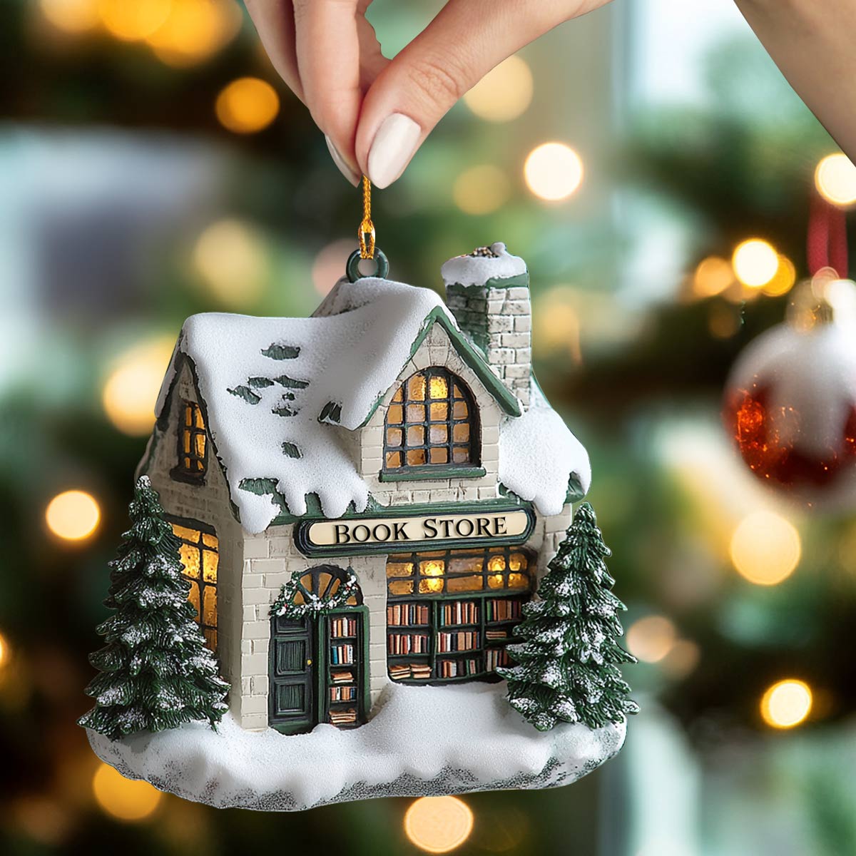 Shineful 2D Acrylic Ornament Snowy Bookstore Christmas