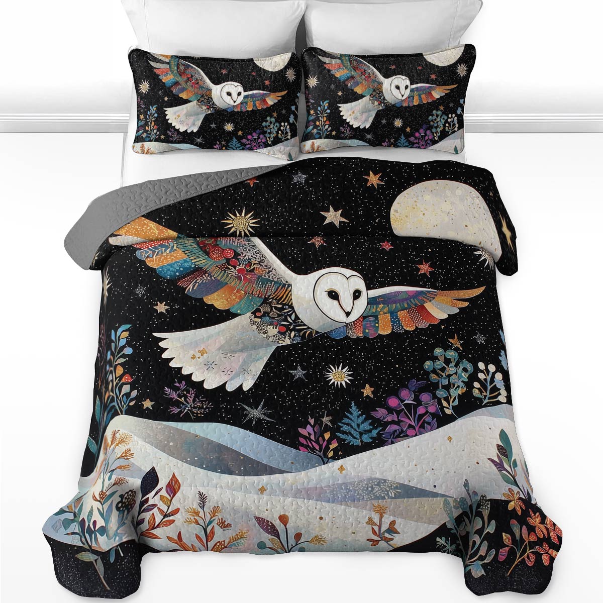 Shineful All Season Quilt 3-Piece Set - Celestial Flight Owl