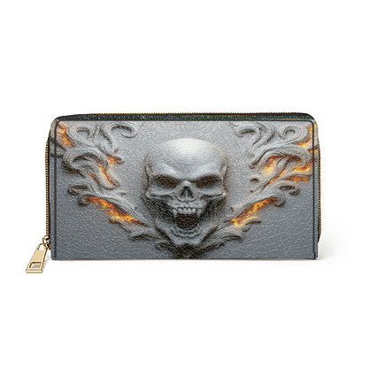 Shineful Leather Clutch Purse With Wristlet Strap Handle Skull Burning Soul