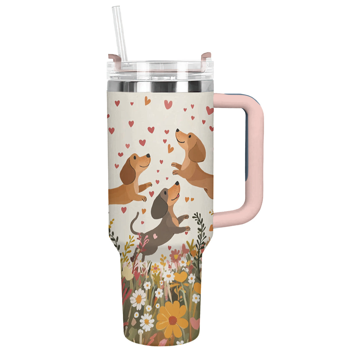 Shineful Tumbler Floral Dachshund With Heart