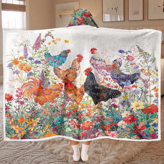 Shineful Wearable Hooded Blanket - Chicken Rooster Garden Bliss