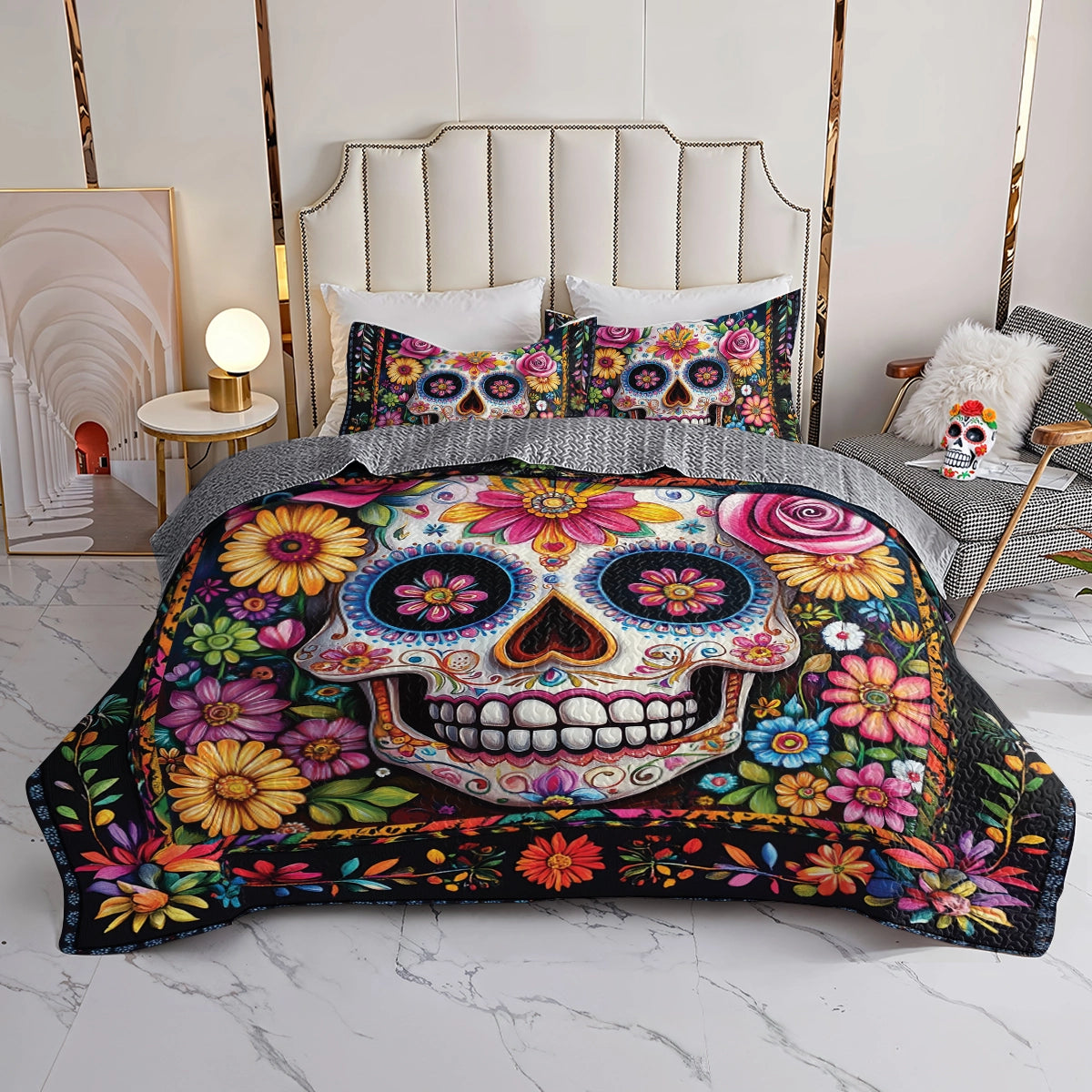 Shineful All Season Quilt 3-Piece Set Calavera Floral Dreams