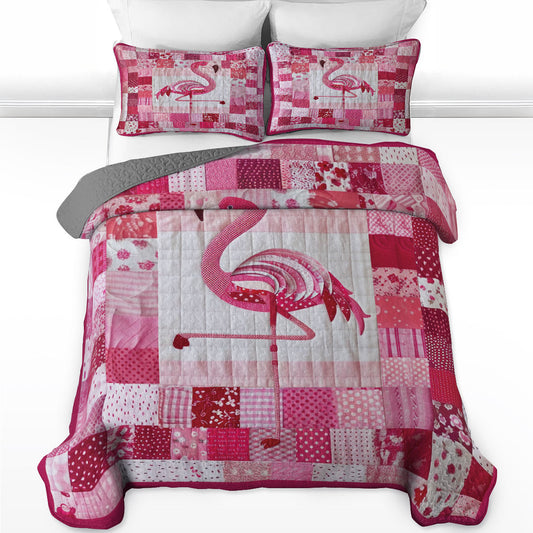 Shineful All Season Quilt 3-Piece Set Pink Flamingo