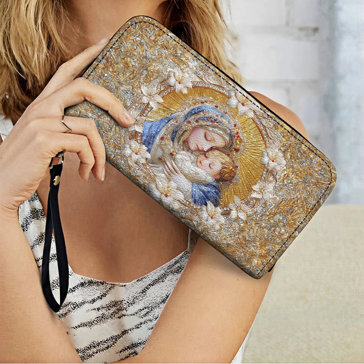 Shineful Leather Clutch Purse With Wristlet Strap Handle Holy Embrace