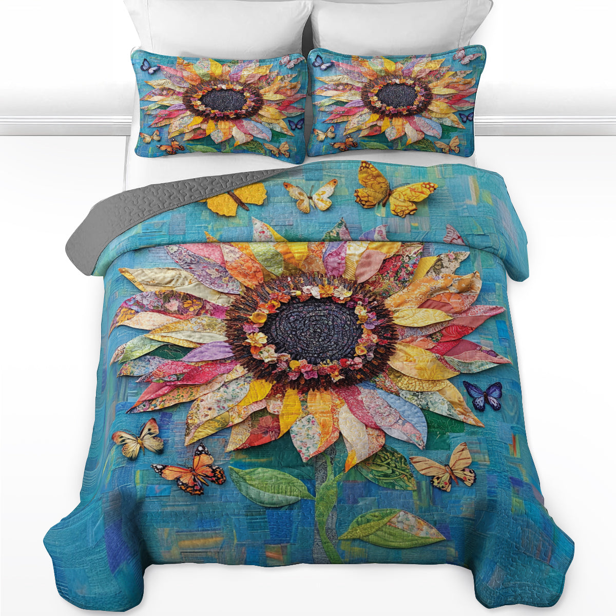 Shineful All Season Quilt 3-Piece Set Vibrant Sunflower Dream