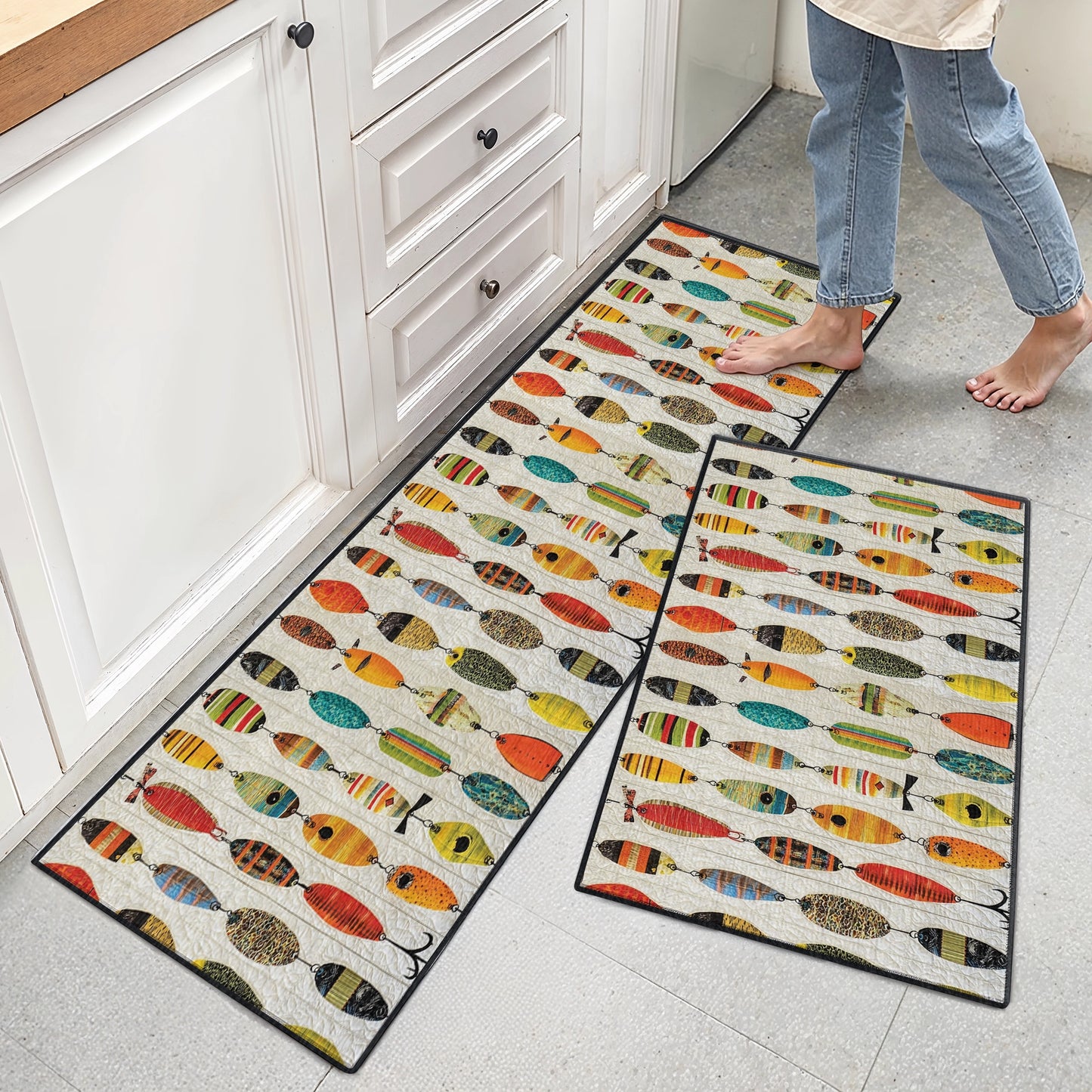 Shineful Ultra-Thin Non Skid Floor Mat, Kitchen Rugs Fishing Big Catch