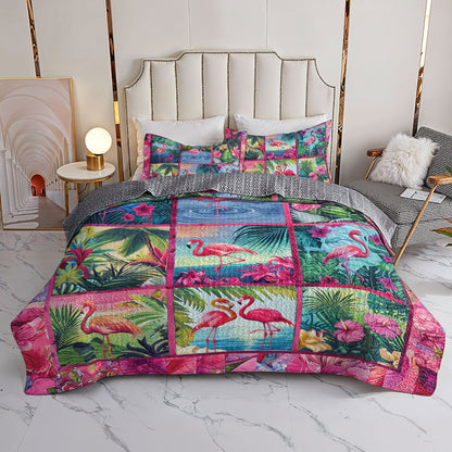 Ensemble de courtepointe toutes saisons Shineful 3 pièces Lush Flamingo