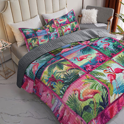 Shineful All Season Quilt 3-Piece Set Lush Flamingo