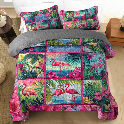 Ensemble de courtepointe toutes saisons Shineful 3 pièces Lush Flamingo