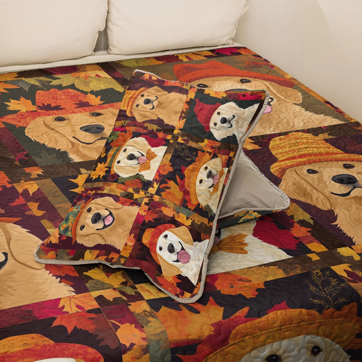 Shineful All Season Quilt 3-Piece Set Autumn Golden Paw