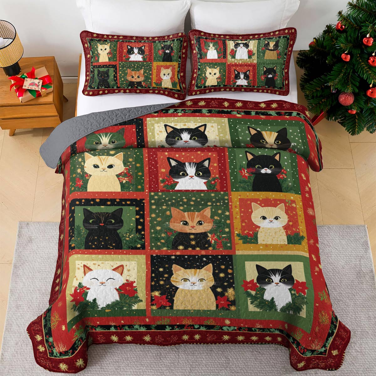 Shineful All Season Quilt 3-Piece Set Holiday Kittens