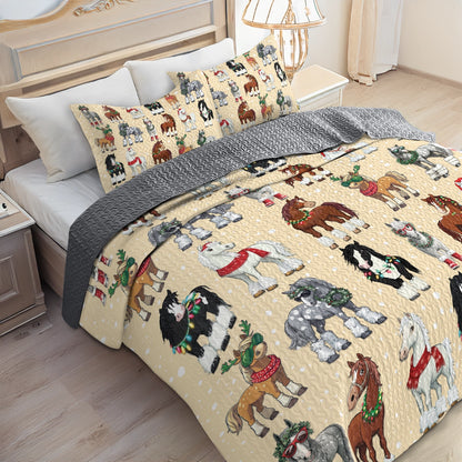 Shineful All Season Quilt 3-Piece Set - Horse Holiday Hoofin' Around