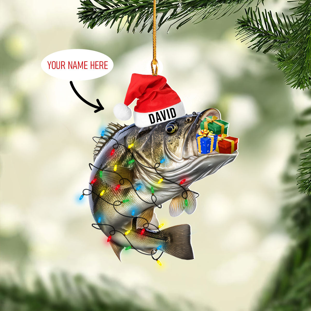 Shiny personalisierte 2D Acryl Ornament Bass Fisch Weihnachten