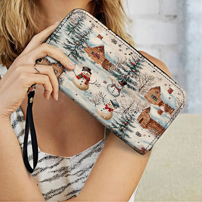 Shineful Leather Clutch Purse With Wristlet Strap Handle Snow Melody