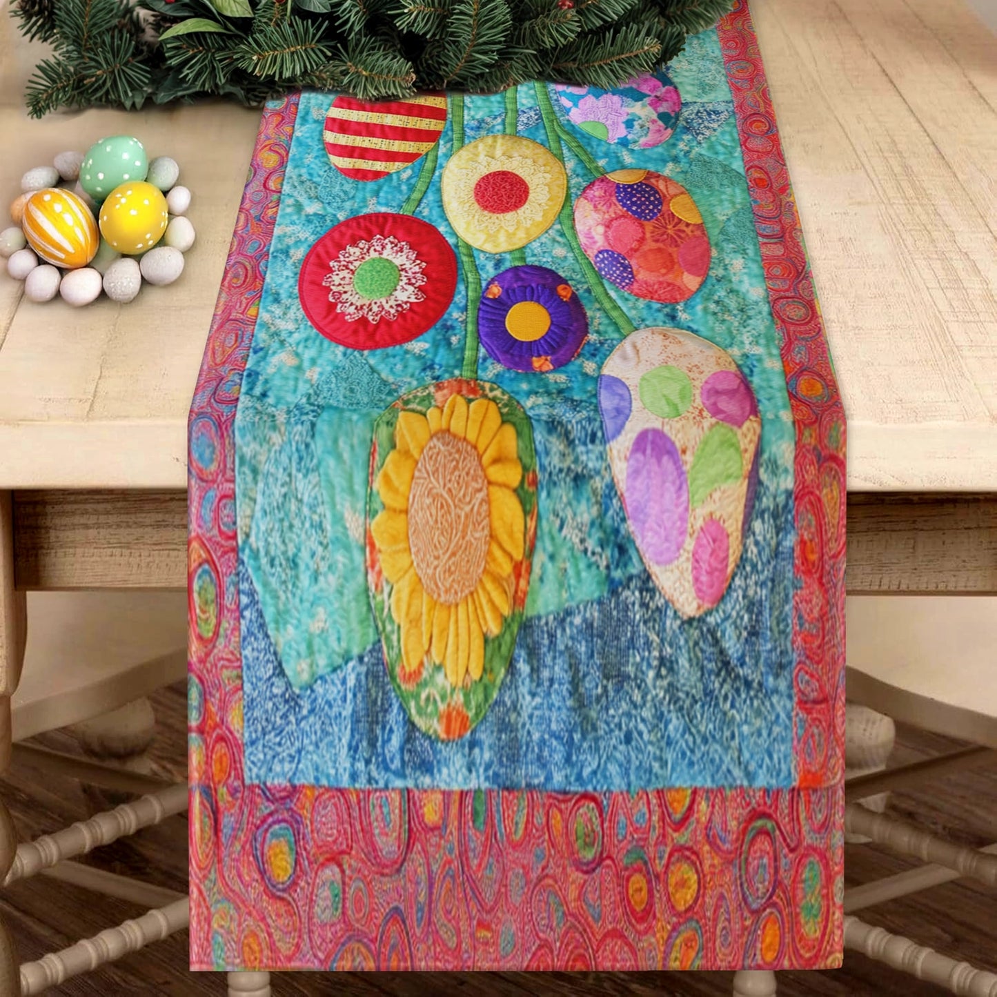 Shineful 2D Flat Print Quilted Table Runner Garden of Easter Joy