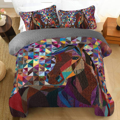 Shineful All Season Quilt 3-Piece Set Colorful Horse