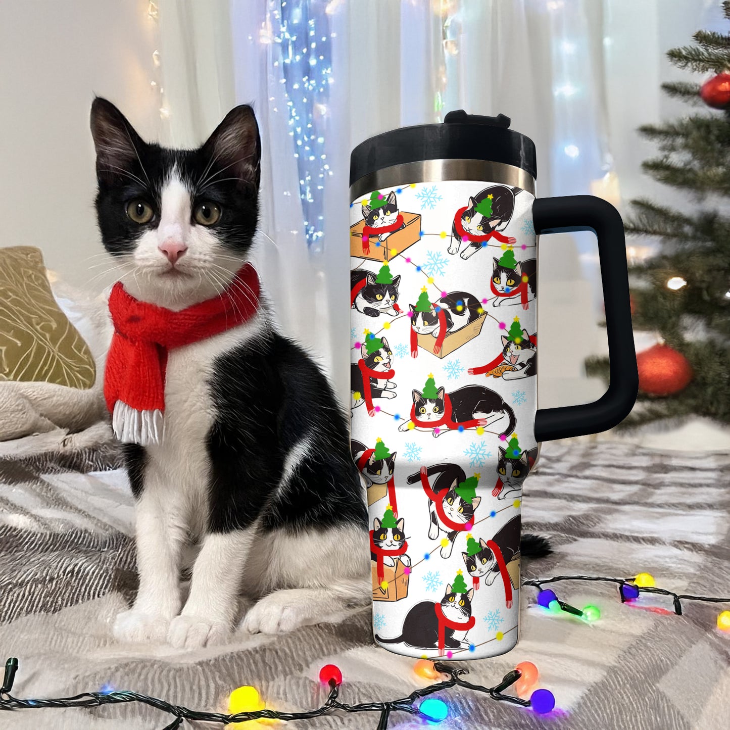 Shineful Tumbler Christmas Naughty Tuxedo Cat