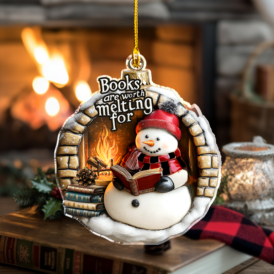 Shineful 2D Acrylic Ornament Books Are Worth Melting For Snowman Book Lover