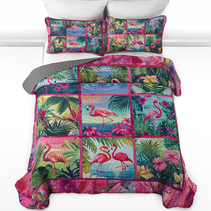 Ensemble de courtepointe toutes saisons Shineful 3 pièces Lush Flamingo