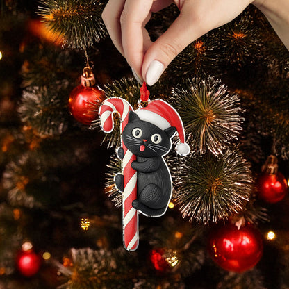 Shineful 2D Acrylic Ornament - Black Cat Candy Cane