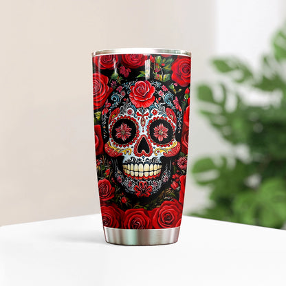 Glänzender 20oz-Becher – Eleganz mit Rosen und Zuckerschädel