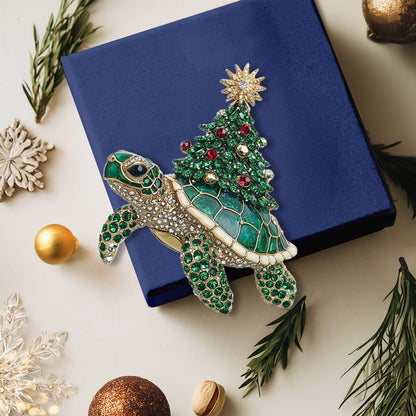 Glänzendes Acryl-Ornament „Verzauberte Schildkröte mit festlichem Baum“ 